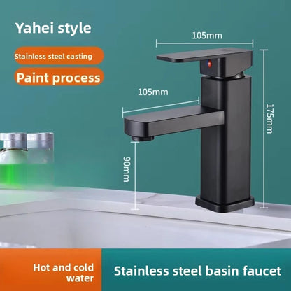 Stainless Steel Bathroom Basin Faucet Deck Mounted Hot and Cold Water