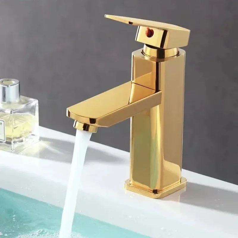 Stainless Steel Bathroom Basin Faucet Deck Mounted Hot and Cold Water