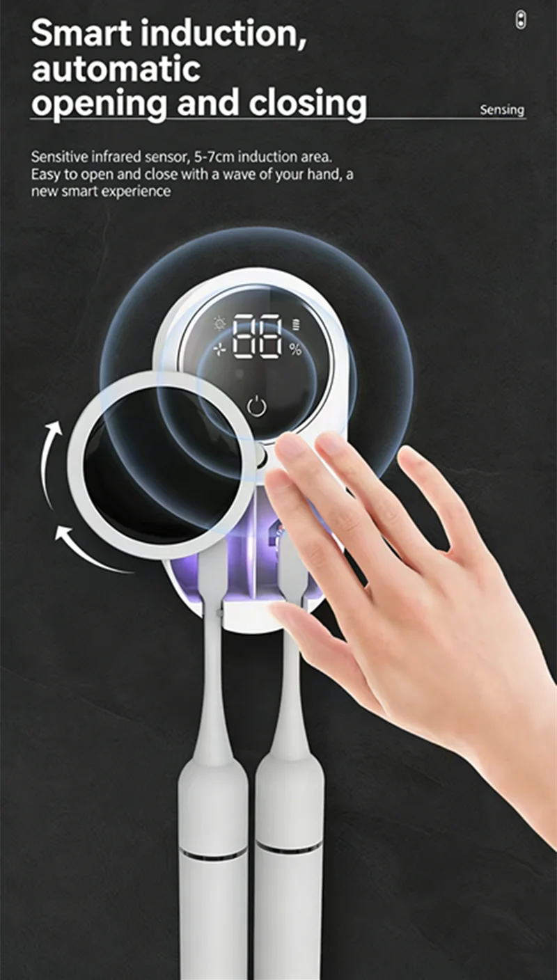 Portable Rechargeable Toothbrush Sterilizer Induction Switch with Charge Display UV
