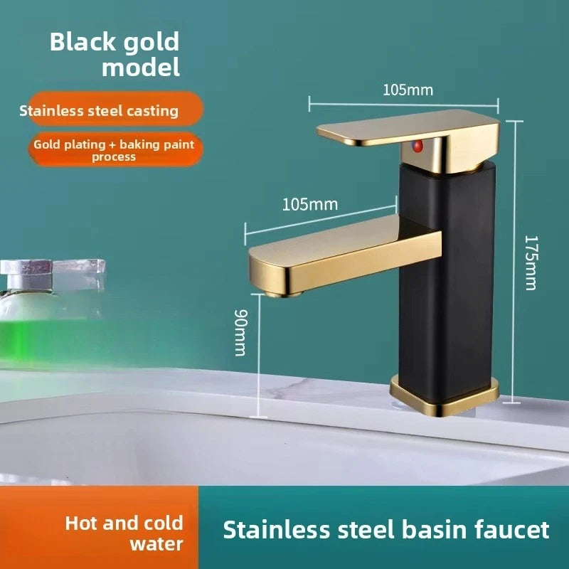 Stainless Steel Bathroom Basin Faucet Deck Mounted Hot and Cold Water