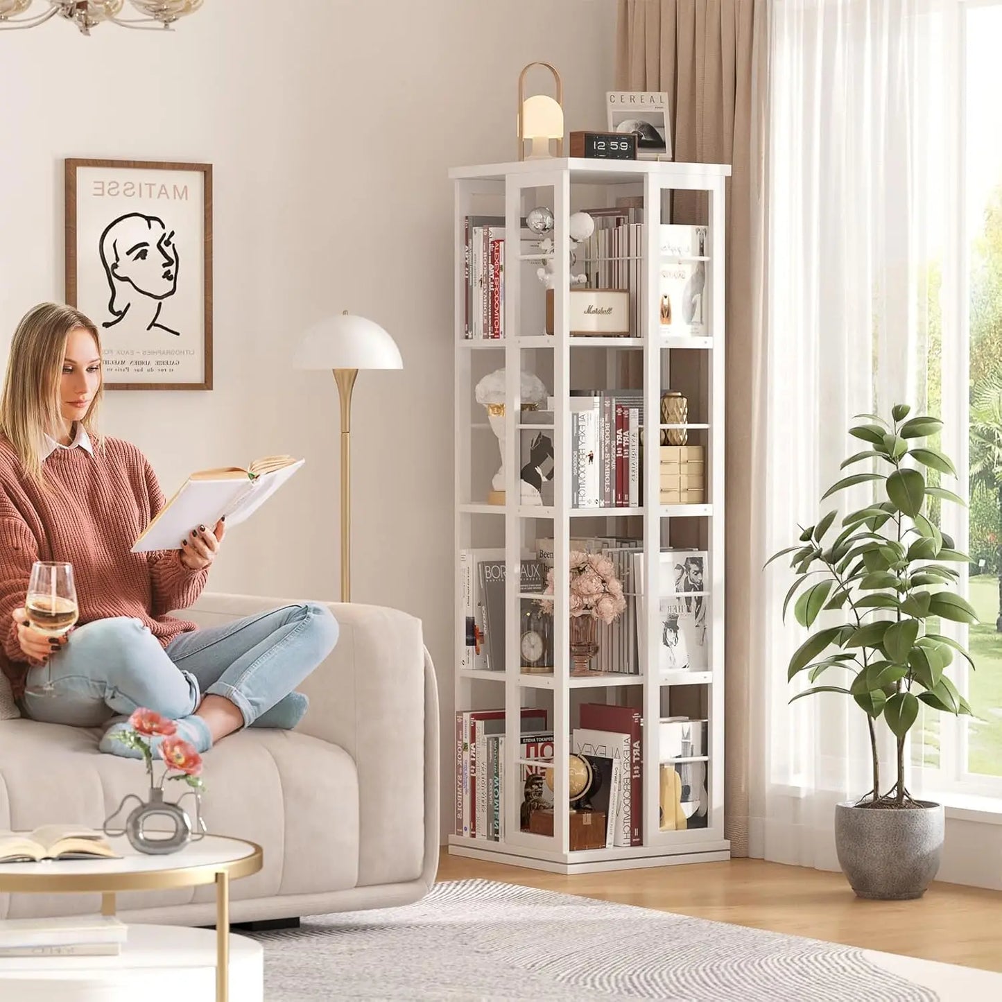 White 360° Rotating Bookshelf