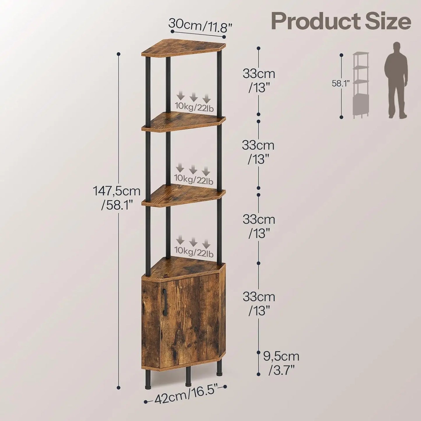 Premium Corner Cabinet with LED, Elegant 4-Tier Storage