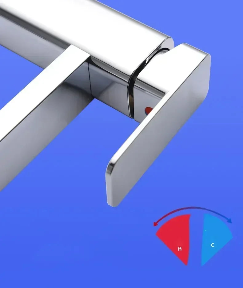 Stainless Steel Bathroom Basin Faucet Deck Mounted Hot and Cold Water