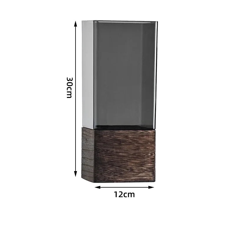 Rustic Wood and Glass Combined Luxury Vase with Wooden Base