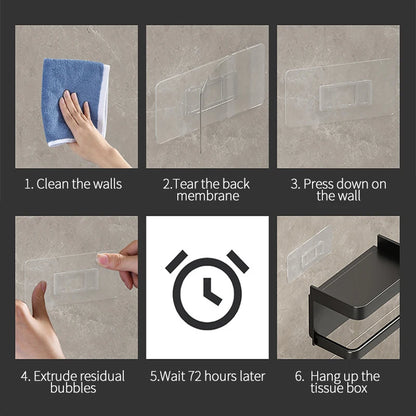 Wall-Mounted No-Drill Toilet Paper Holder with Shelf