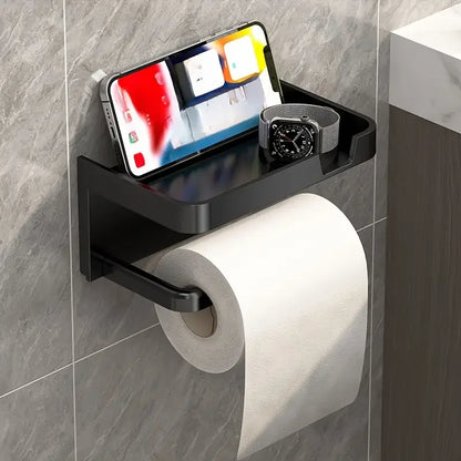 Wall-Mounted No-Drill Toilet Paper Holder with Shelf