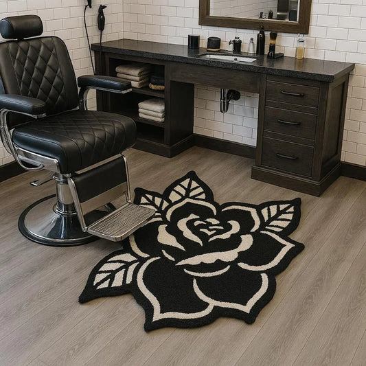 Minimalist Black and White Rose Rug