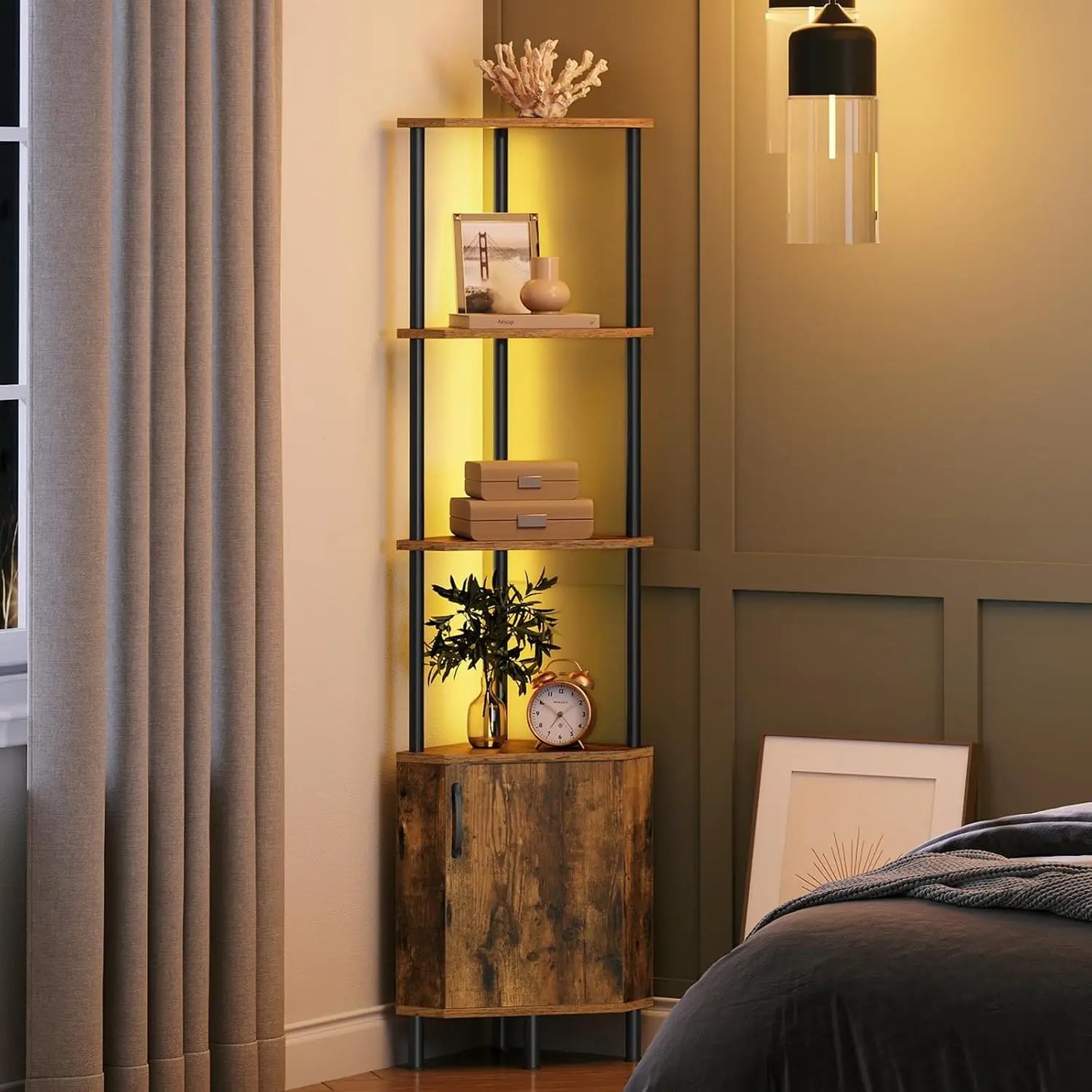 Premium Corner Cabinet with LED, Elegant 4-Tier Storage