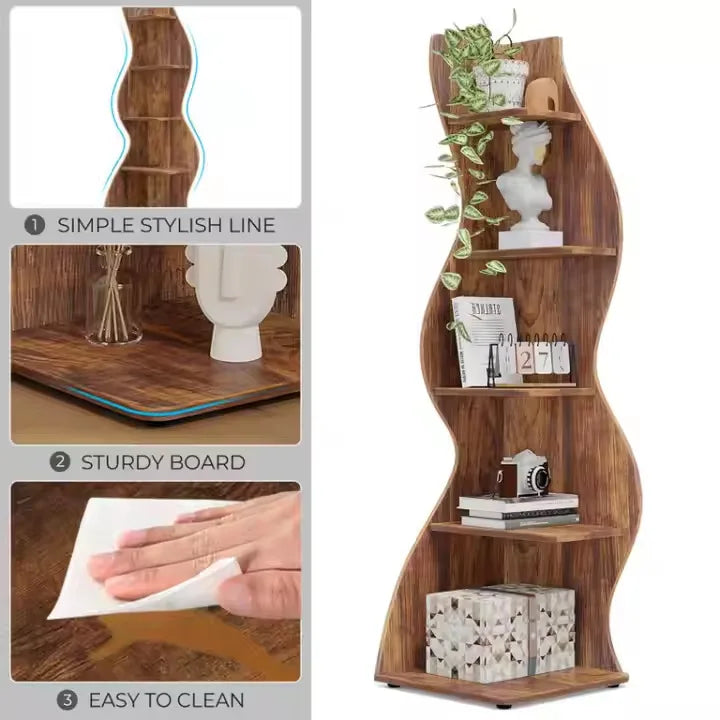 Luxury Solid Wood Irregular Bookshelf, Multi-Tier Design