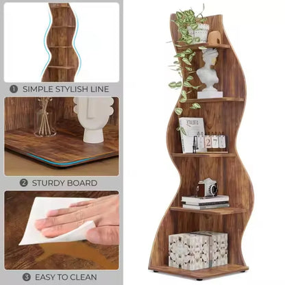 Luxury Solid Wood Irregular Bookshelf, Multi-Tier Design