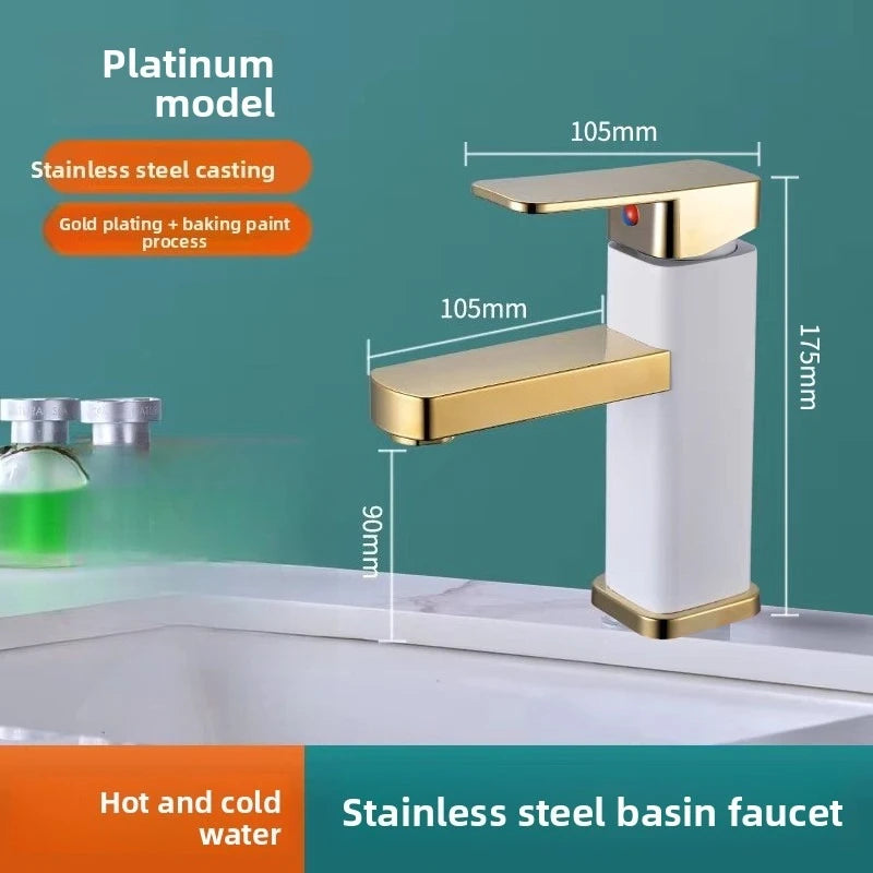 Stainless Steel Bathroom Basin Faucet Deck Mounted Hot and Cold Water