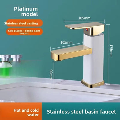 Stainless Steel Bathroom Basin Faucet Deck Mounted Hot and Cold Water