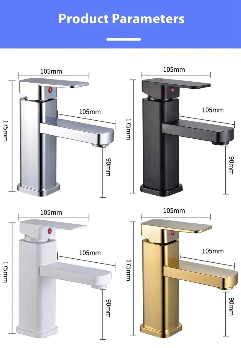 Stainless Steel Bathroom Basin Faucet Deck Mounted Hot and Cold Water