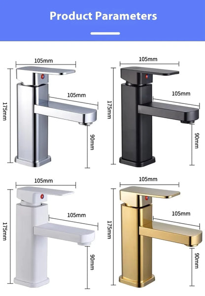 Stainless Steel Bathroom Basin Faucet Deck Mounted Hot and Cold Water