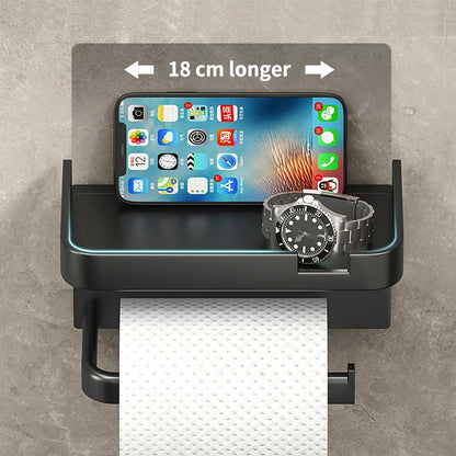 Wall-Mounted No-Drill Toilet Paper Holder with Shelf