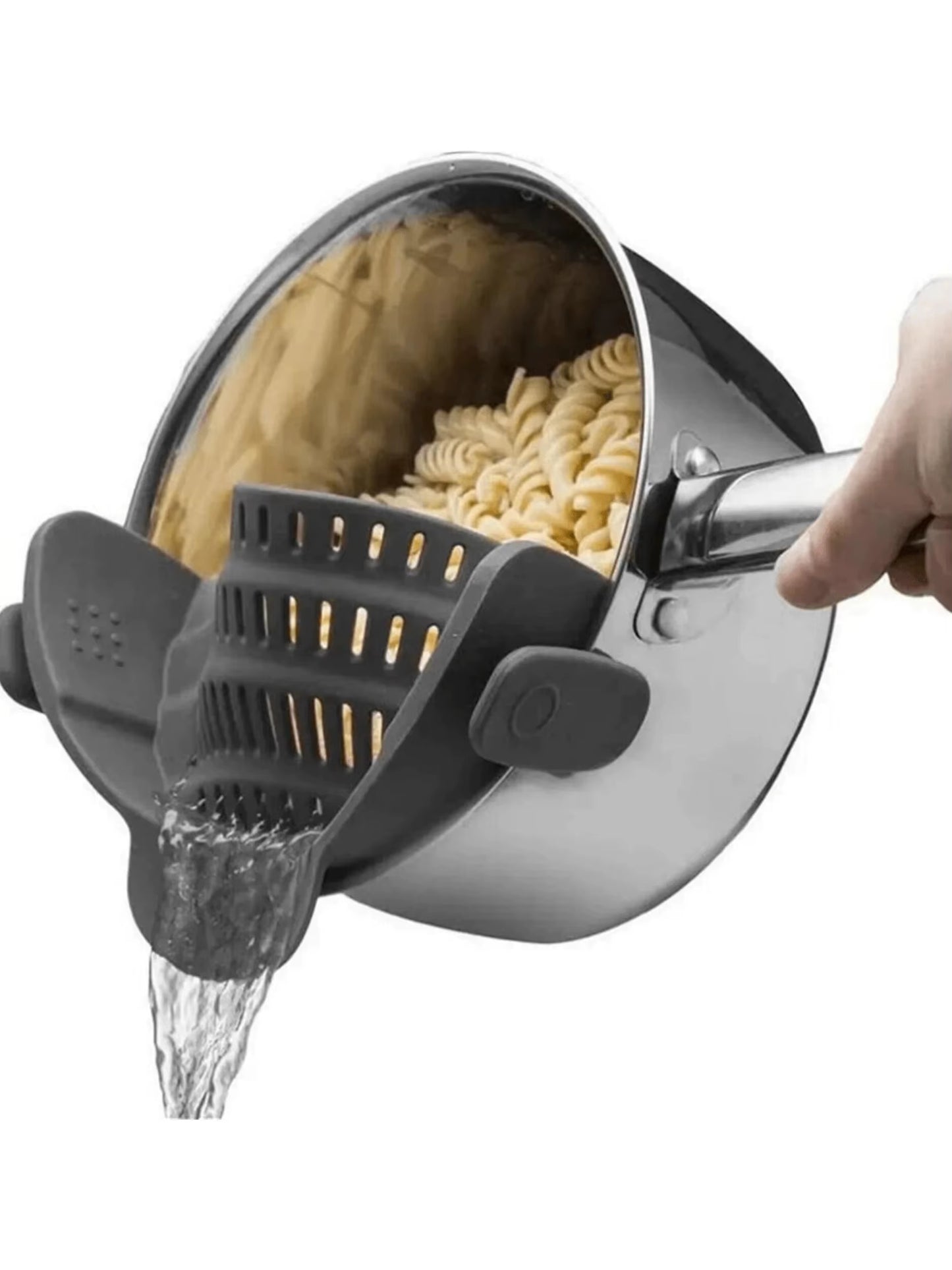 Adjustable Silicone Clip-On Strainer for Pots, Pans, and Bowls - Handheld Drainer for Noodles and Pasta