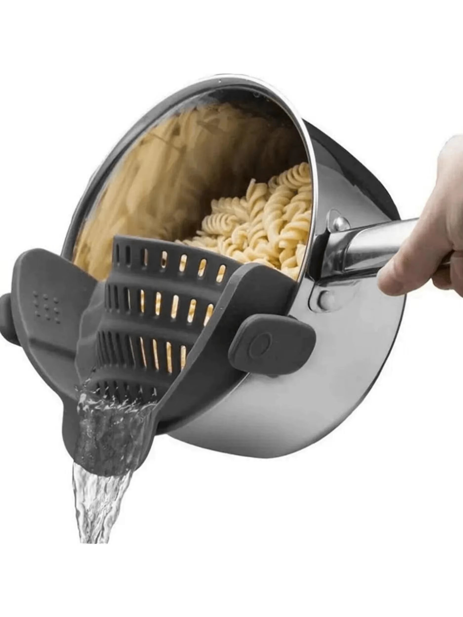 Adjustable Silicone Clip-On Strainer for Pots, Pans, and Bowls - Handheld Drainer for Noodles and Pasta