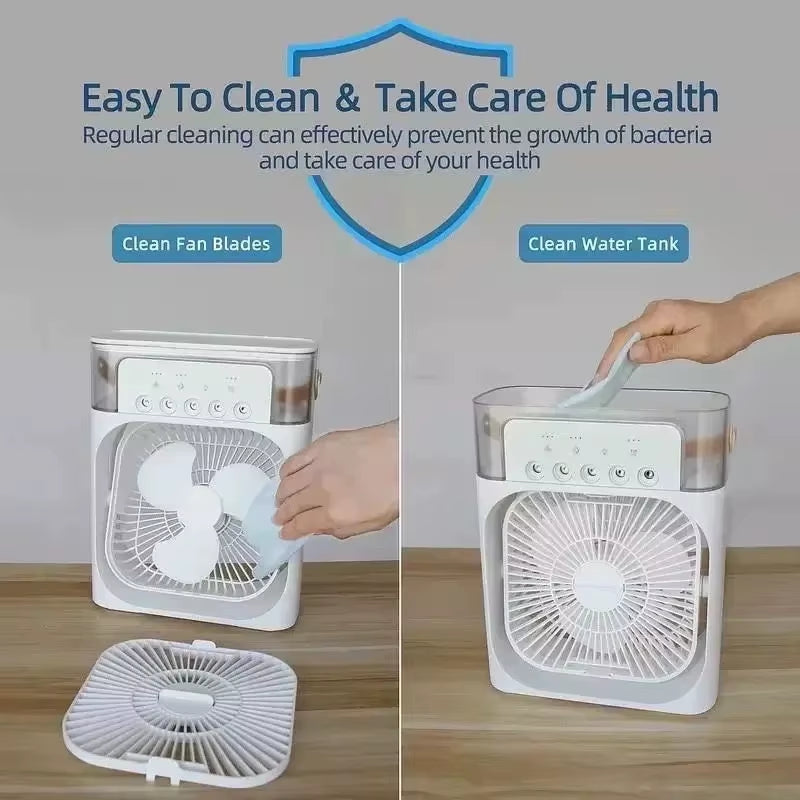 Portable 3 in 1 Cooling Fan with Air Humidifier and LED Night Light for Indoor Use