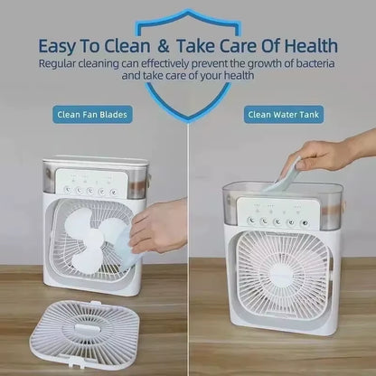 Portable 3 in 1 Cooling Fan with Air Humidifier and LED Night Light for Indoor Use