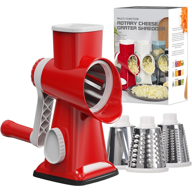 3 in 1 Rotary Cheese Grater Manual Vegetable Slicer and Food Shredder for Cheese, Vegetables and Nuts