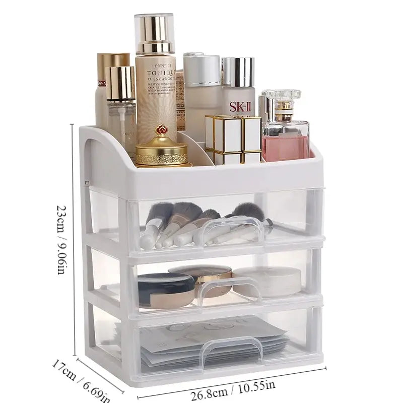 Transparent Plastic Four-Layer Three-Drawer Cosmetic Storage Box for Dressing Tables