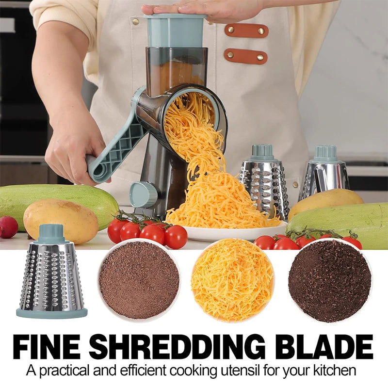 3 in 1 Rotary Cheese Grater Manual Vegetable Slicer and Food Shredder for Cheese, Vegetables and Nuts