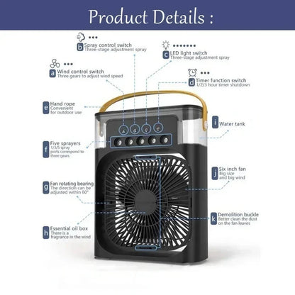 Portable 3 in 1 Cooling Fan with Air Humidifier and LED Night Light for Indoor Use