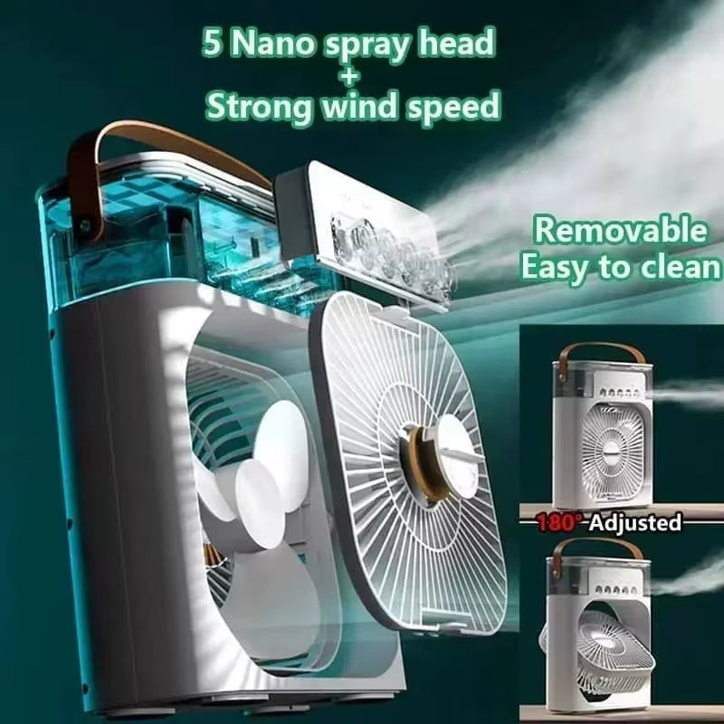 Portable 3 in 1 Cooling Fan with Air Humidifier and LED Night Light for Indoor Use