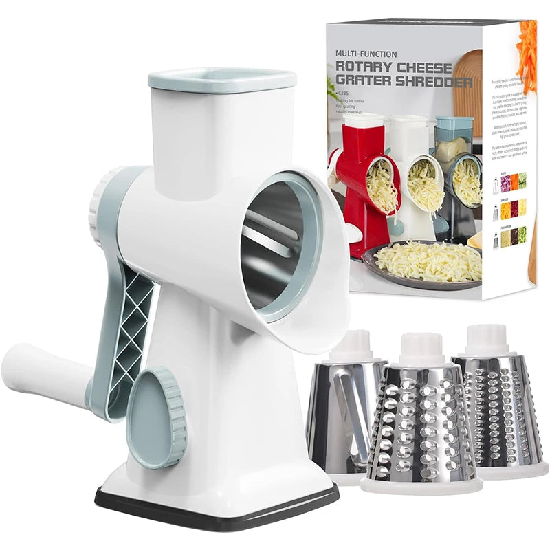 3 in 1 Rotary Cheese Grater Manual Vegetable Slicer and Food Shredder for Cheese, Vegetables and Nuts