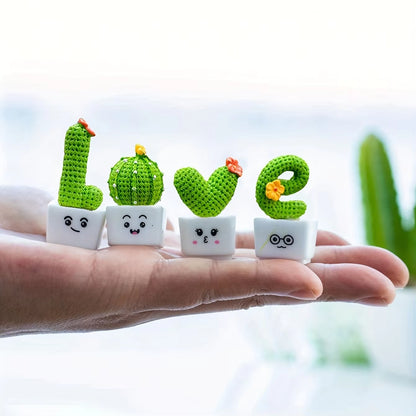 Set of 4 Mini Resin Succulent Cactus Plants for Home, Office, and Craft Decor
