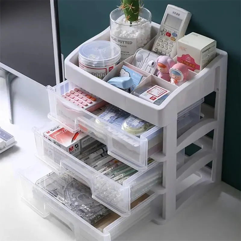 Transparent Plastic Four-Layer Three-Drawer Cosmetic Storage Box for Dressing Tables