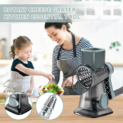 3 in 1 Rotary Cheese Grater Manual Vegetable Slicer and Food Shredder for Cheese, Vegetables and Nuts
