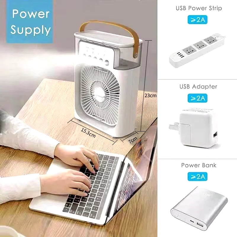 Portable 3 in 1 Cooling Fan with Air Humidifier and LED Night Light for Indoor Use