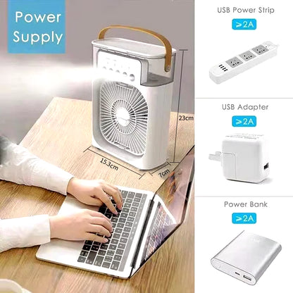 Portable 3 in 1 Cooling Fan with Air Humidifier and LED Night Light for Indoor Use