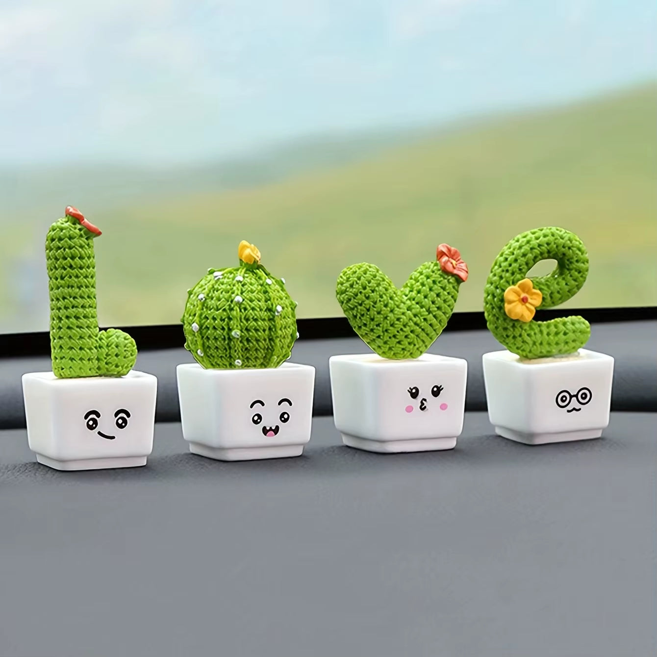 Set of 4 Mini Resin Succulent Cactus Plants for Home, Office, and Craft Decor