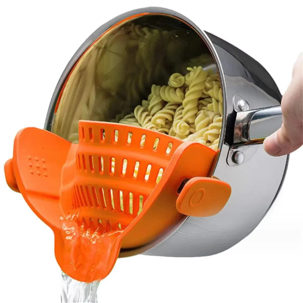 Adjustable Silicone Clip-On Strainer for Pots, Pans, and Bowls - Handheld Drainer for Noodles and Pasta