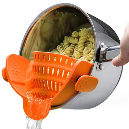 Adjustable Silicone Clip-On Strainer for Pots, Pans, and Bowls - Handheld Drainer for Noodles and Pasta