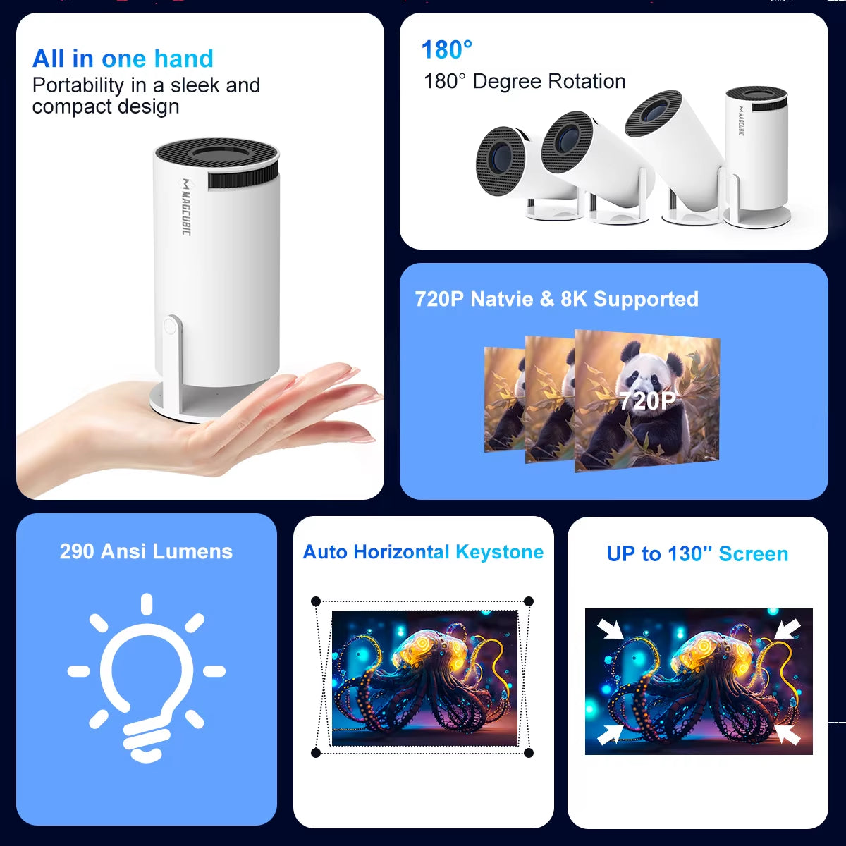HY300 Pro Smart Projector Android 14 8K Support Dual WiFi6 Bluetooth Home Cinema Projector